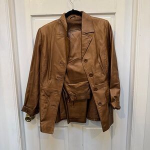 Forenza brown metallic leather pants and blazer set
